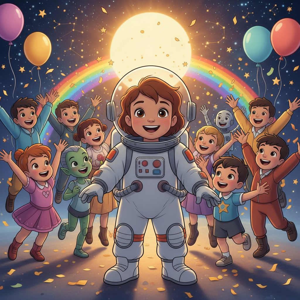 Con el cristal brillante en su mano, Isabella se despidió de sus nuevos amigos cósmicos. Cerró los o