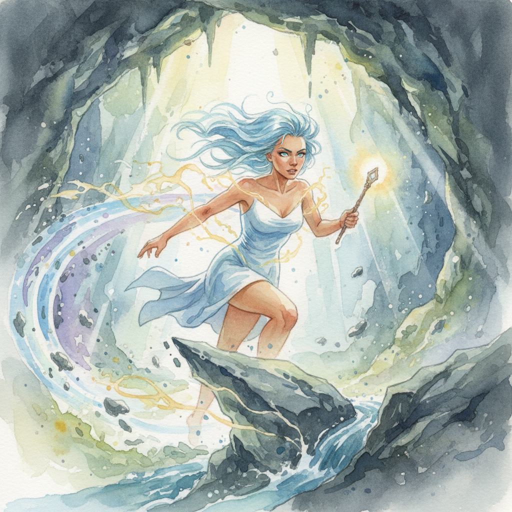 Después de su búsqueda infructuosa en el río, Caprucita Azul se dirigió a las colinas que rodeaban V