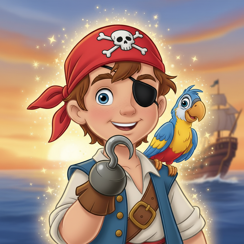 Adrián era un pequeño pirata con cabello castaño revuelto y ojos tan celestes como el mar en un día 