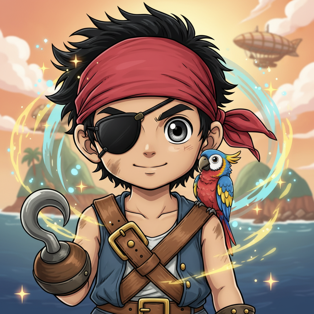 En la vibrante isla de la Fortuna vivía un joven pirata llamado Caf. Caf no era un pirata cualquiera