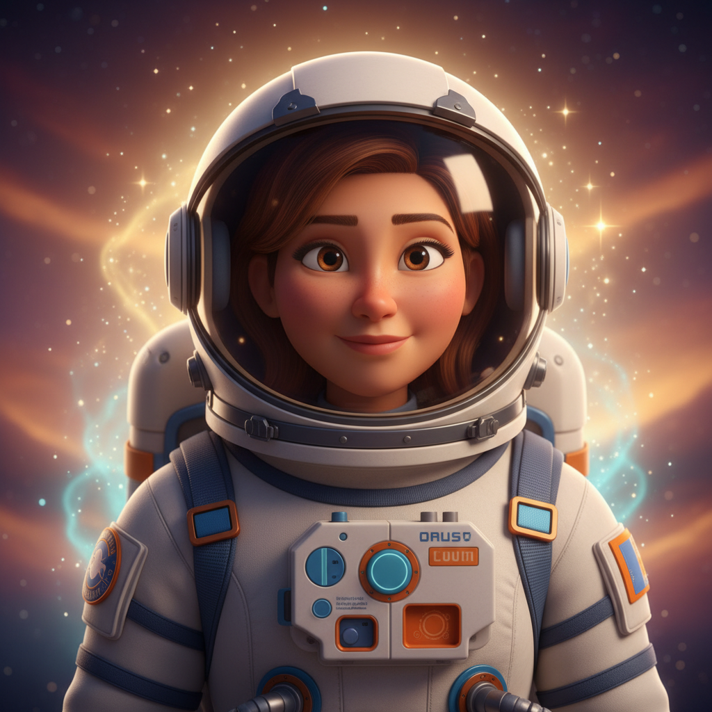 Caro, la intrépida astronauta de cabello castaño y ojos marrones, siempre soñó con las estrellas. Co