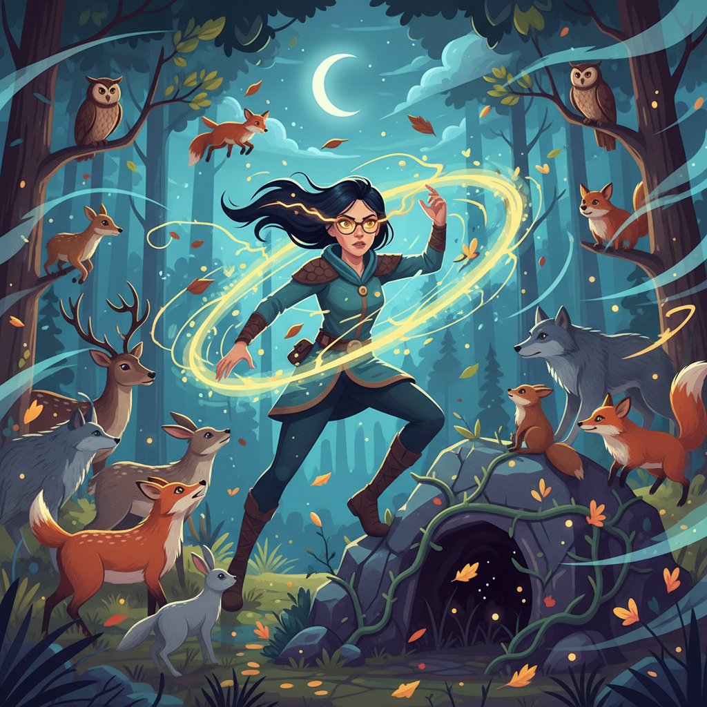 Con ternura, Luna se acercó al zorro y le habló con palabras suaves. "No te preocupes, pequeño", le 