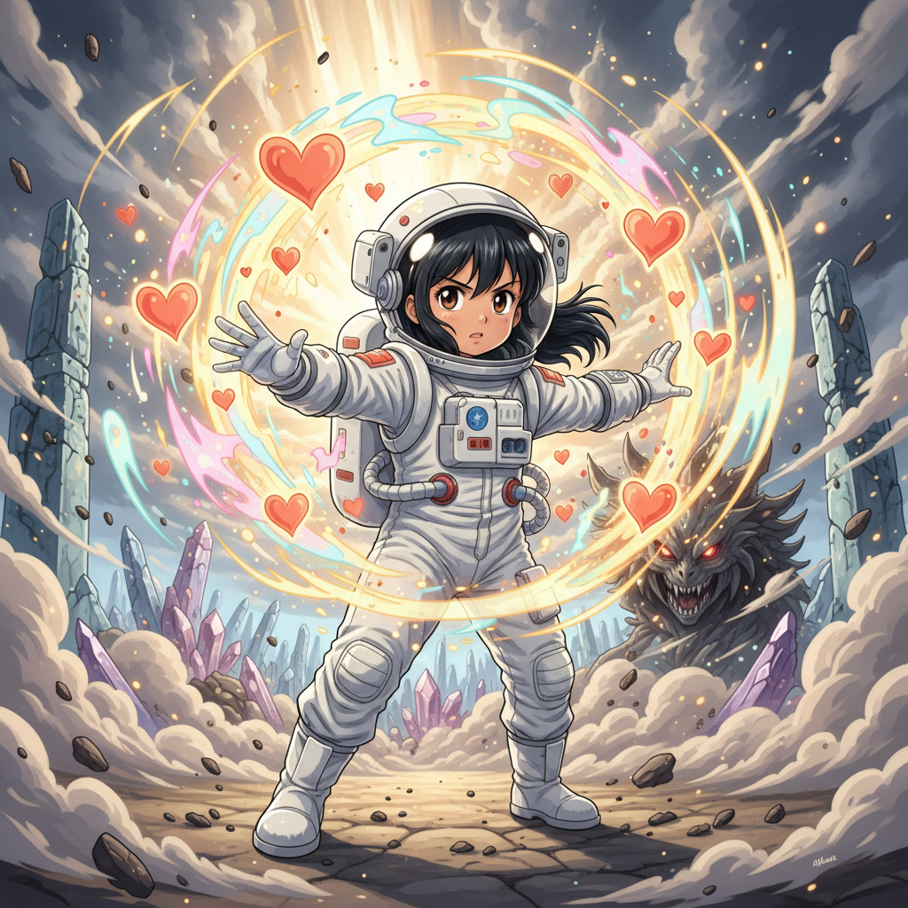 Mientras se adentraba en la nebulosa, Coti notó algo inusual. Una pequeña criatura espacial, parecid