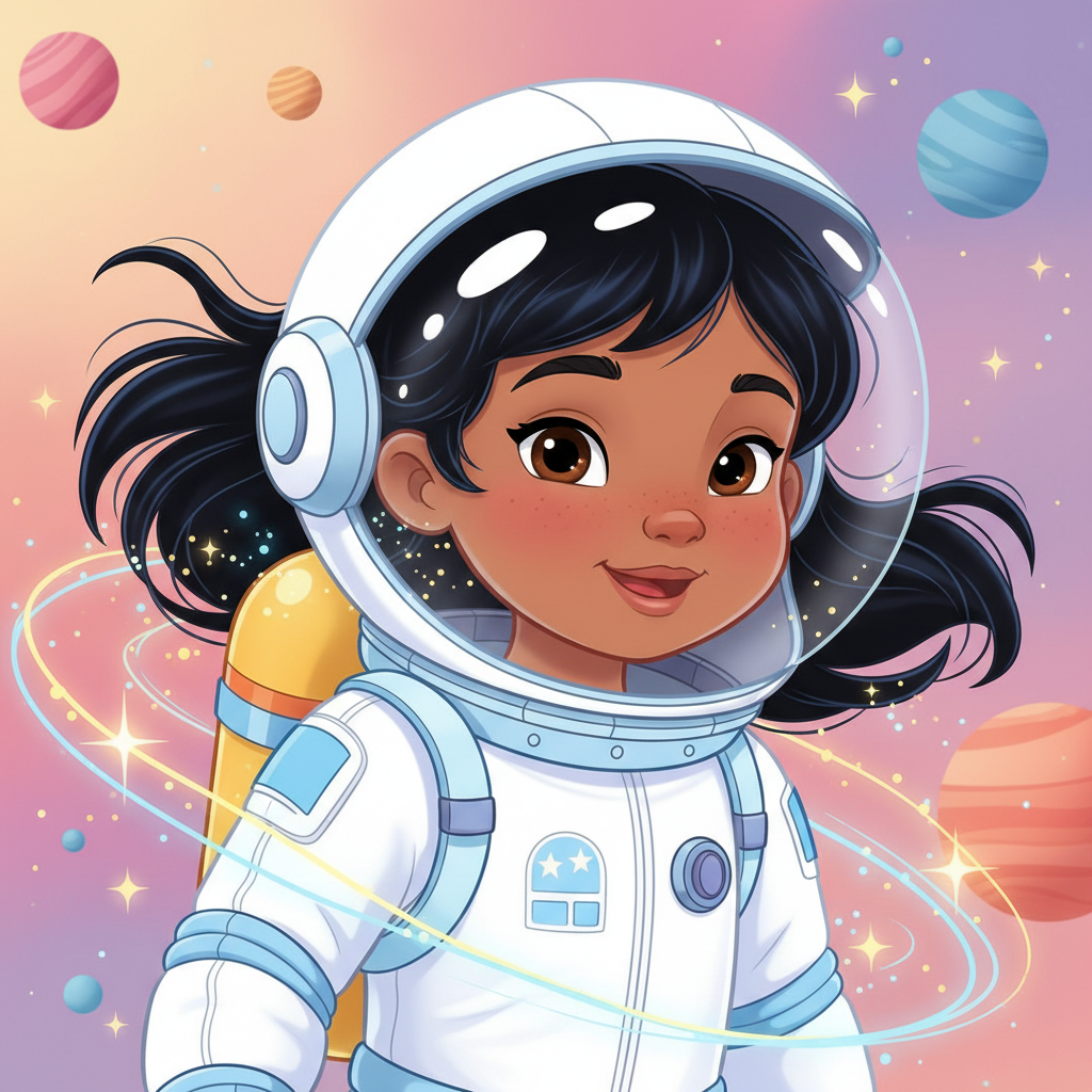 Bianca era una niña con una imaginación tan grande como el universo. Vestida con su traje de astrona