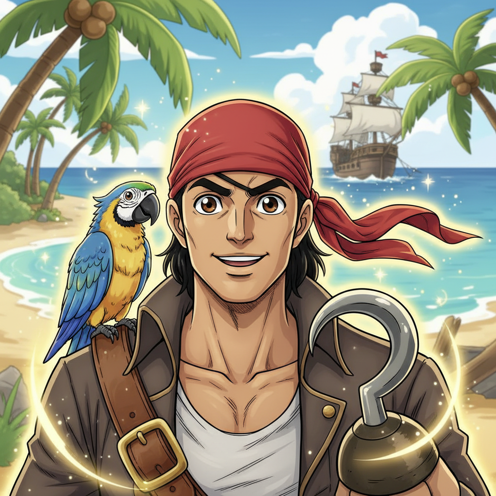 Javier era un pirata con el cabello negro como la noche y ojos marrones que brillaban con travesura.