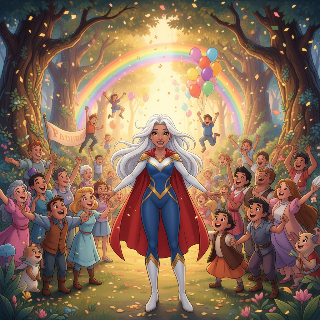 Con los cristales de luz cuidadosamente recogidos, Luna salió de la guarida del mapache. El pequeño