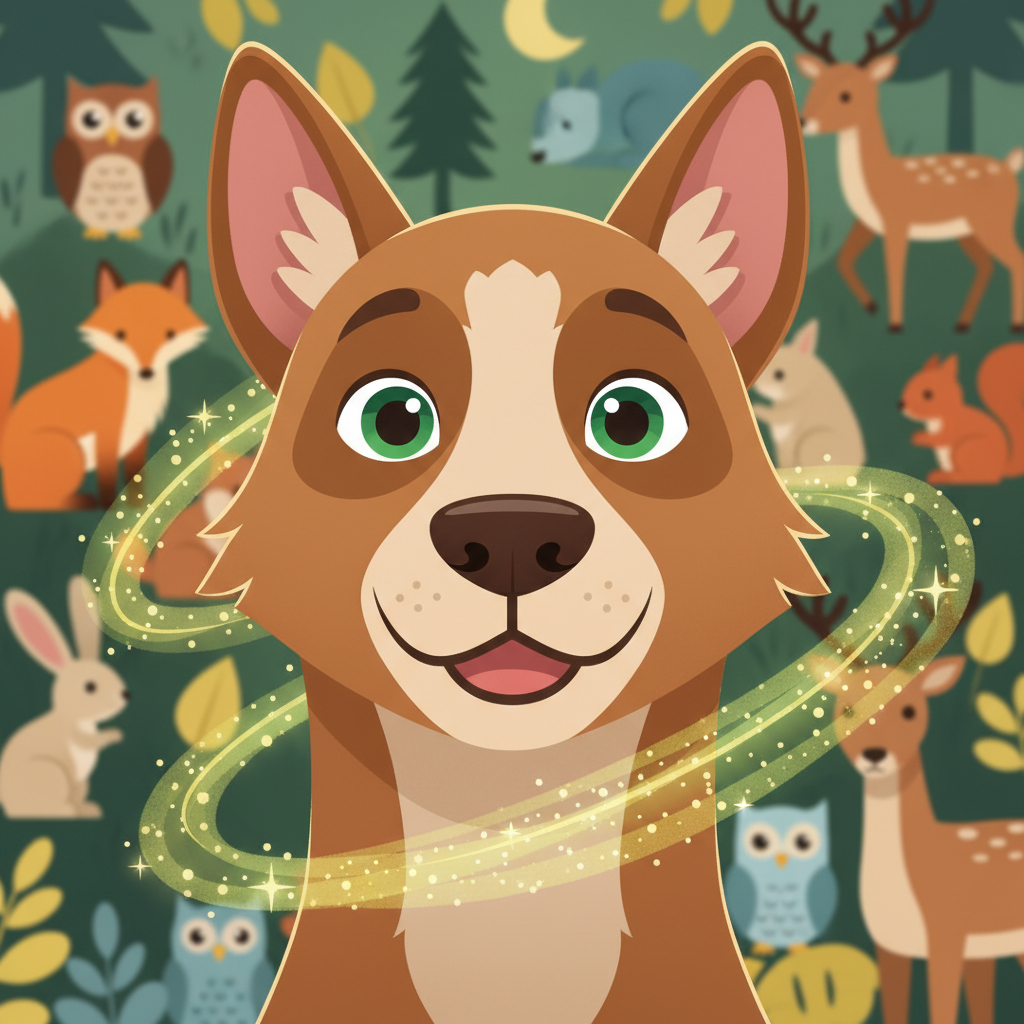 Kirvi, un perrito juguetón con un pelaje castaño tan suave como el musgo y unos ojos verdes brillant