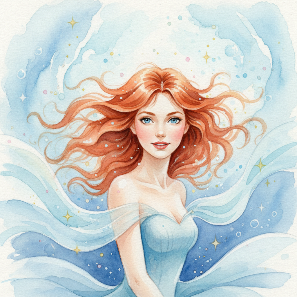 En el reino de las olas brillantes y las arenas doradas, vivía la princesa Ariel. Su cabello, del co