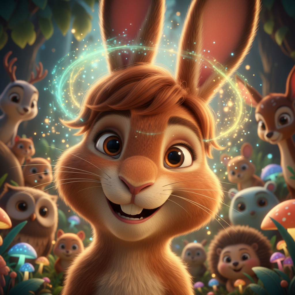 En el corazón del Bosque Encantado vivía Máximo, un conejo joven y curioso con un pelaje castaño sua