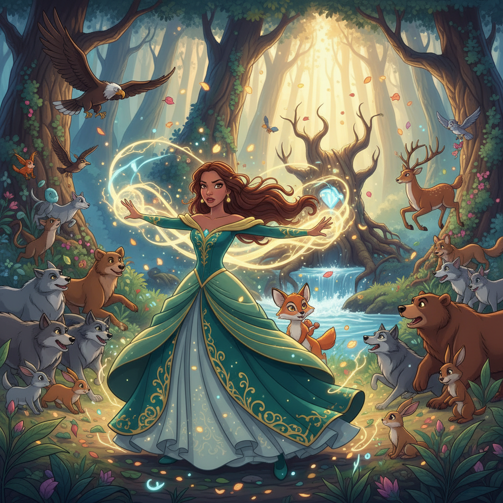 Con el corazón lleno de determinación, Gina se adentró en el Bosque Susurrante. El aire se volvió má