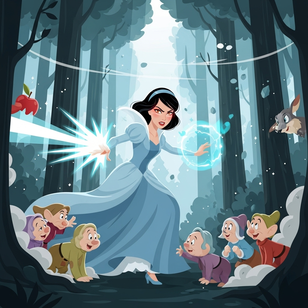 Mientras Blanca Nieves vivía feliz con los enanitos, la Reina Malvada volvió a consultar su espejo. 