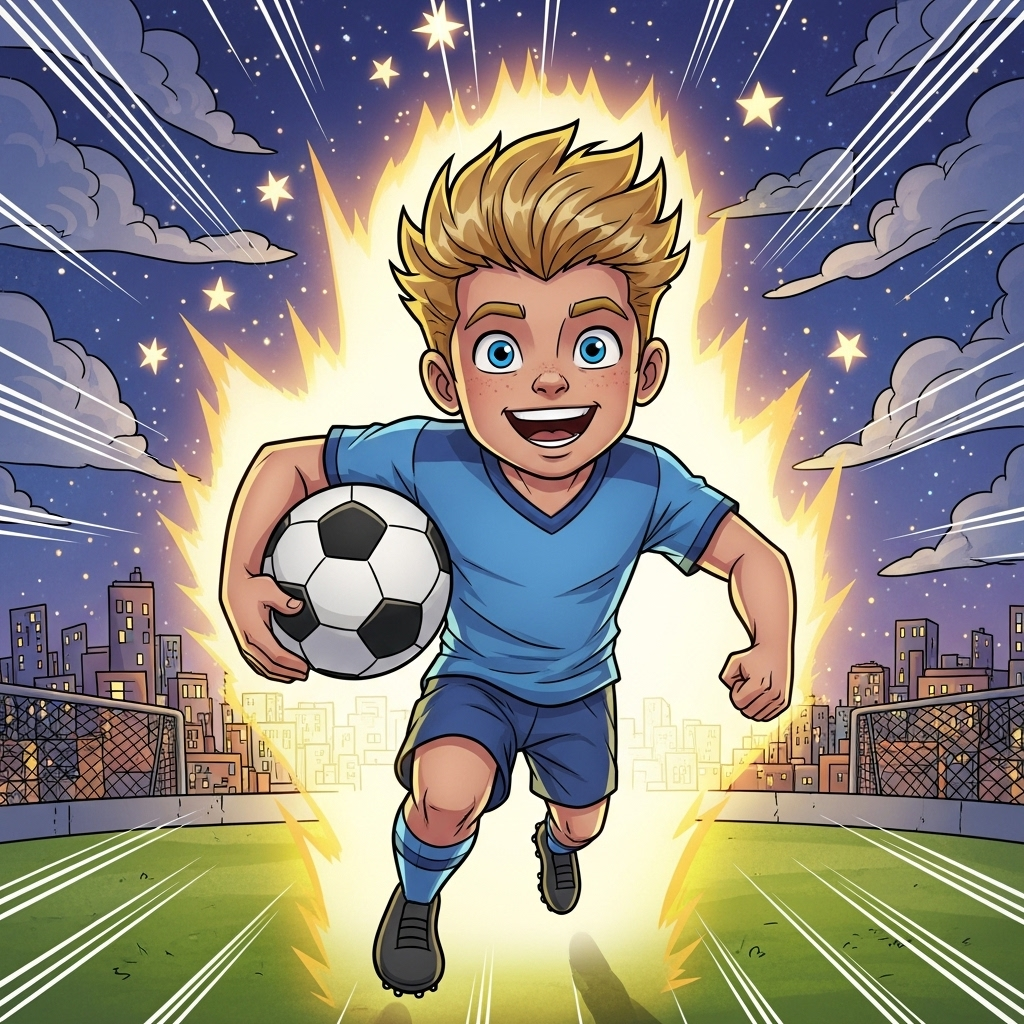 Había una vez un niño llamado Javier. Era un futbolista increíble, con cabello rubio y ojos celestes