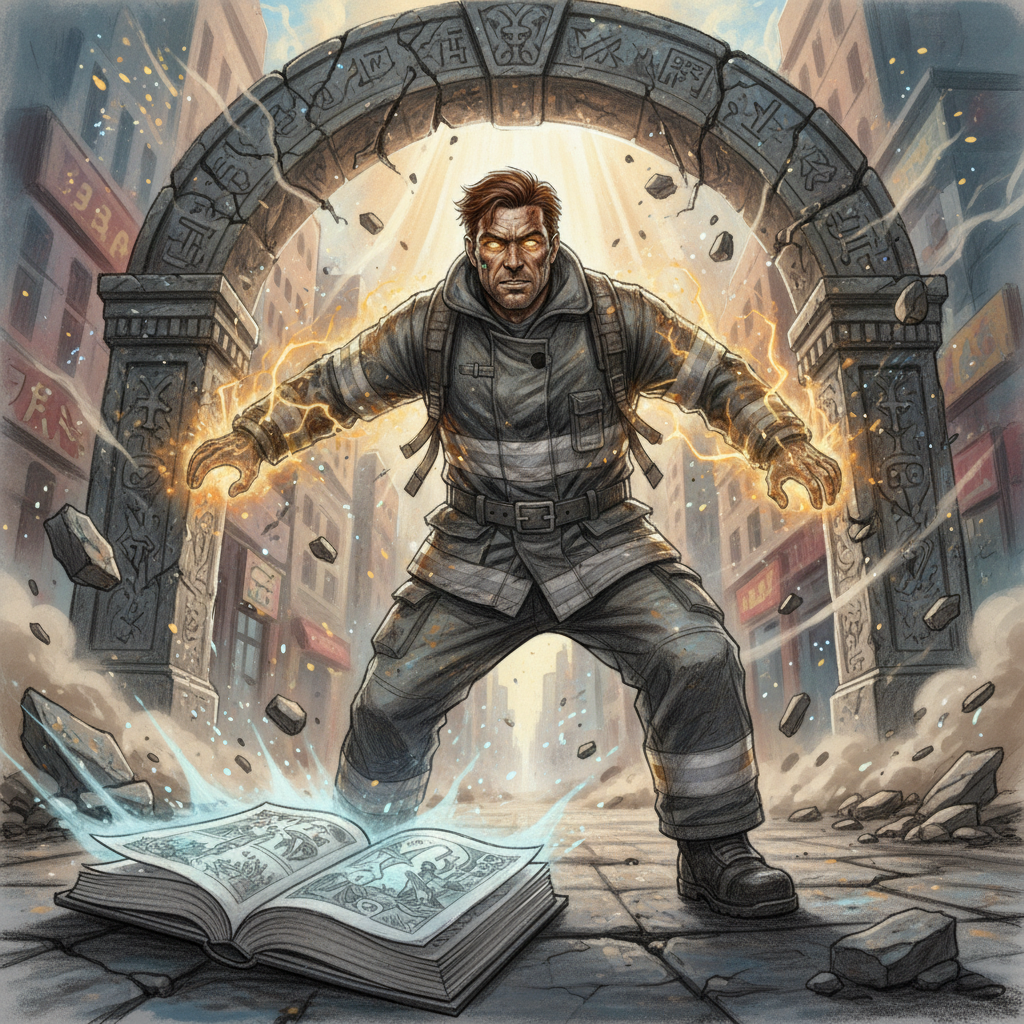 El interior de la biblioteca era un infierno de fuego y escombros. Las estanterías crujían y los lib