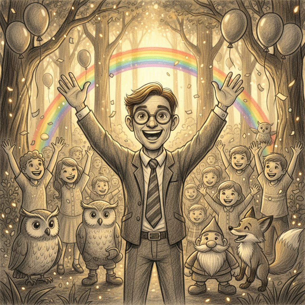 Las criaturas del bosque se acercaron a la fuente y bebieron con alivio. El pequeño ciervo se acercó