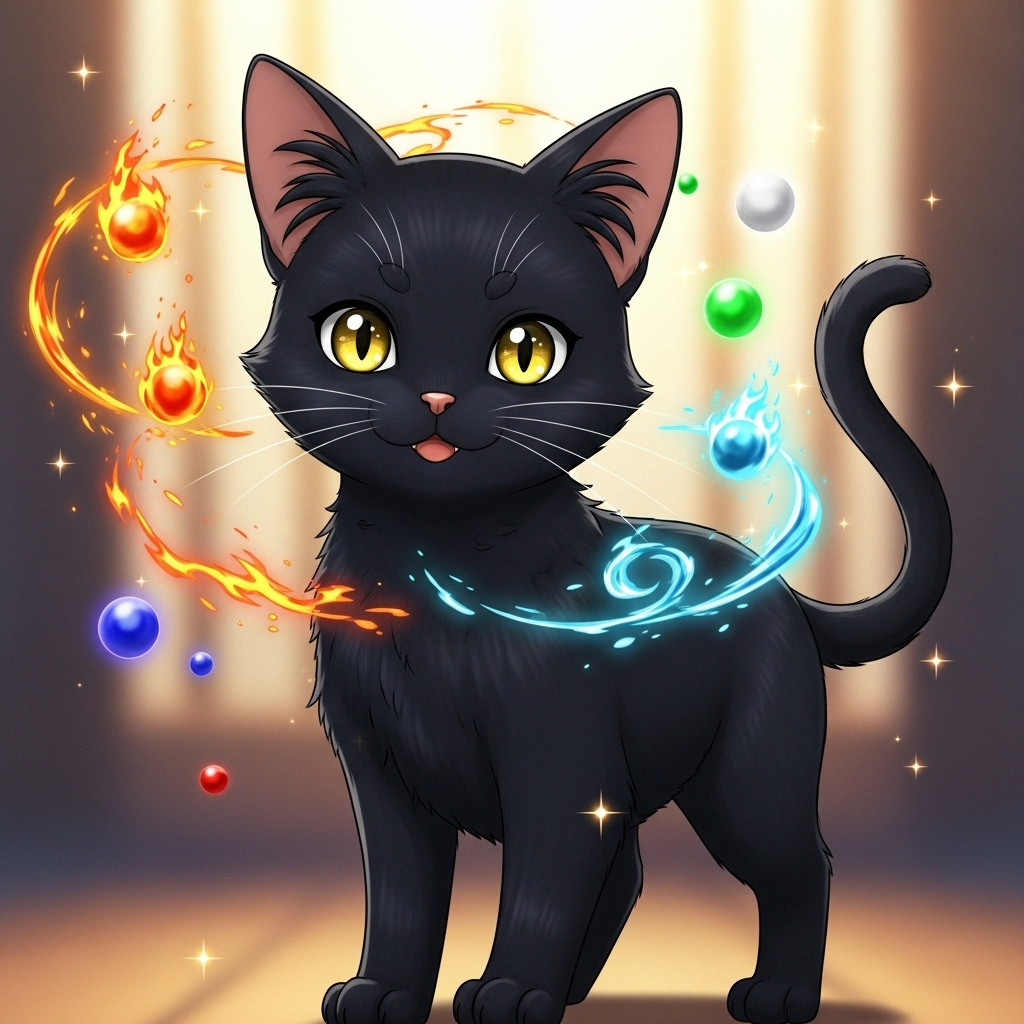 En el corazón de un bosque susurrante vivía Luna, una gatita con un pelaje tan negro como la noche y