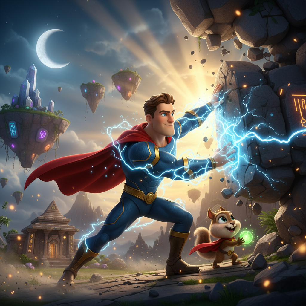 El Glimmer, ahora a salvo, giró alrededor de Astro, emitiendo una cascada de notas musicales alegres