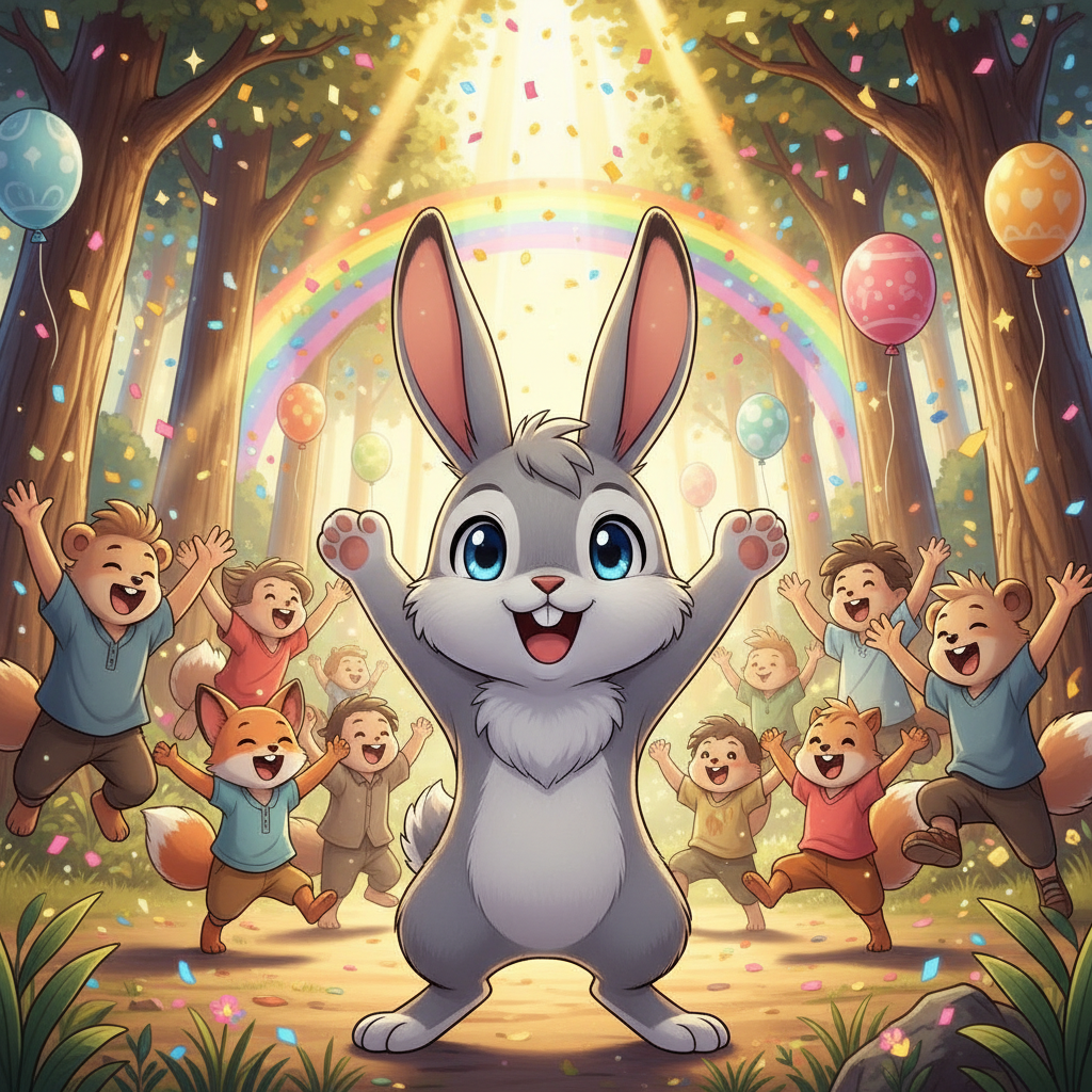 Sin perder un instante, Conejín recogió la cesta y, con su increíble agilidad, se lanzó de regreso h