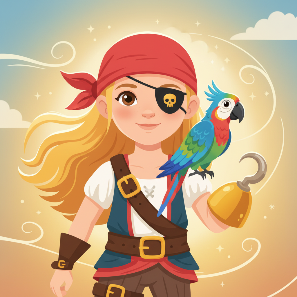 En la soleada Isla Tortuga, vivía una niña pirata llamada Sofía. Con su cabello rubio como el sol y 