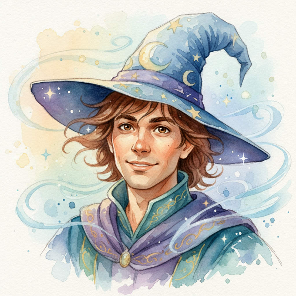 En el corazón de un bosque encantado vivía un joven mago llamado Biblioteca. Con su cabello castaño 