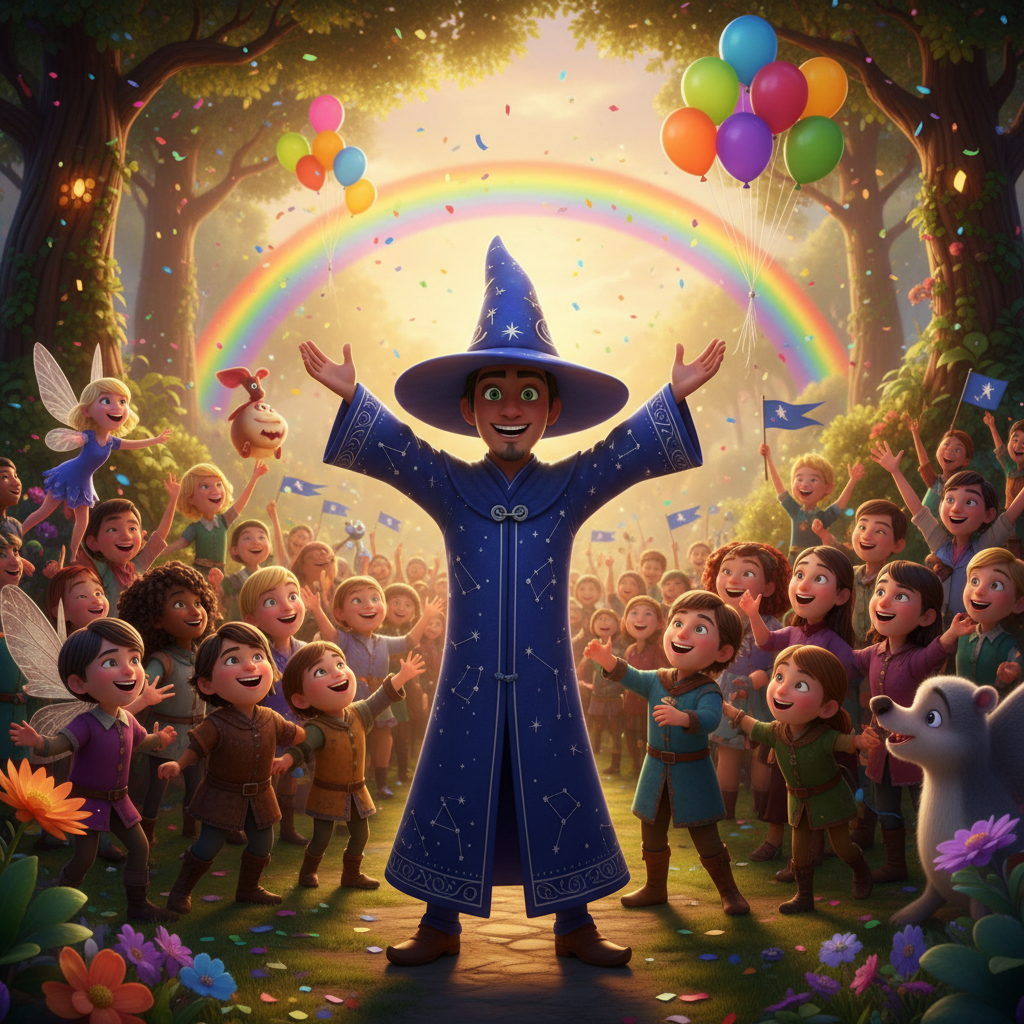 Piruja voló de regreso al bosque, con el corazón ligero y una nueva misión. Al llegar a su cabaña, c