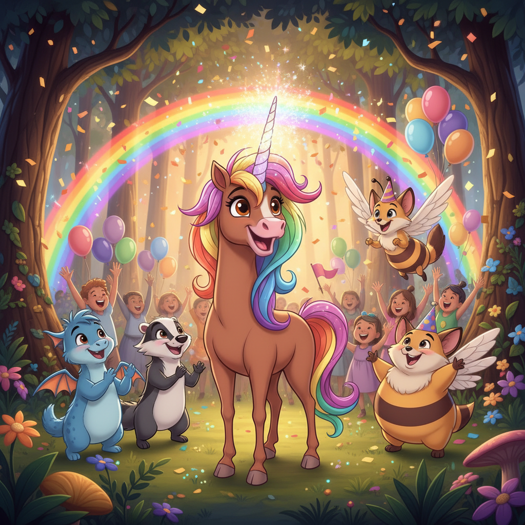 Con el tiempo, Elaia se volvió una leyenda viviente en el Bosque Centelleante. Los animales jóvenes