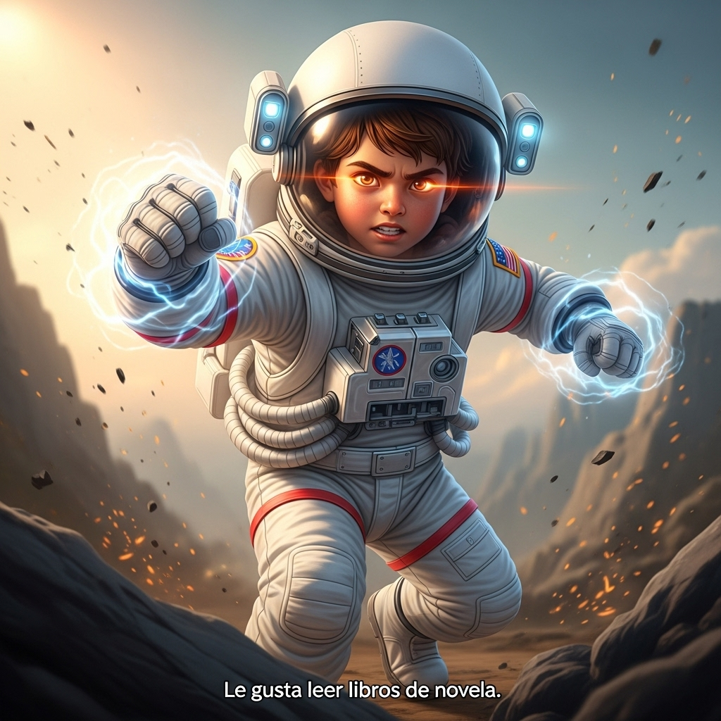 Un día, la nave espacial de su papá, el Capitán Leo, tuvo un problema grave mientras viajaba hacia M