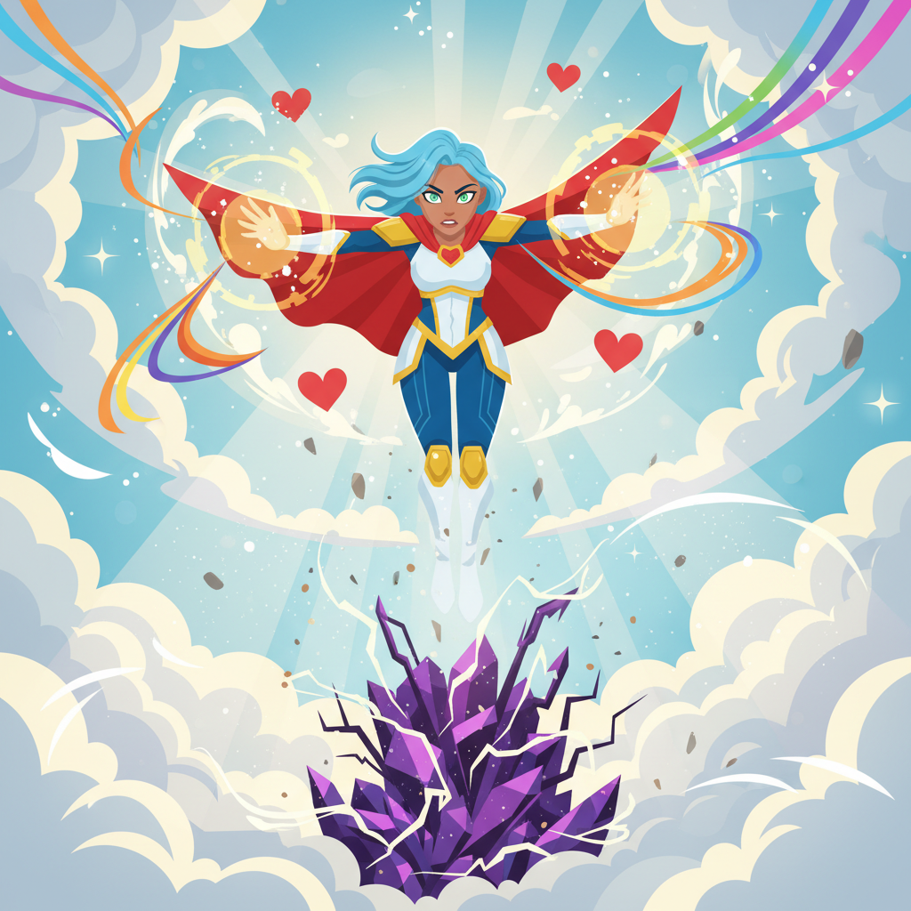 Con determinación, Meiosis extendió ambas manos hacia el suelo agrietado. Una luz celeste y brillant