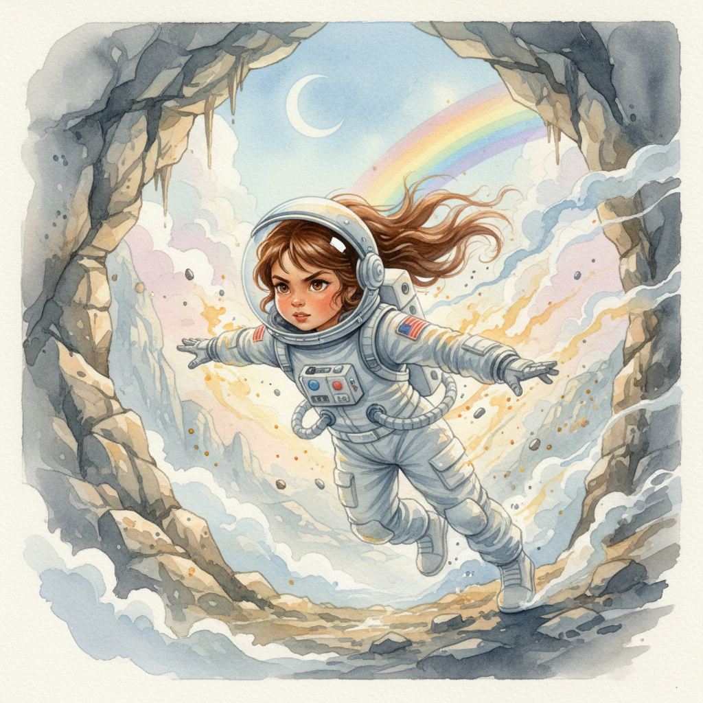 Mientras exploraba la superficie lunar, Amahia se encontró con pequeños seres hechos de luz pura, qu