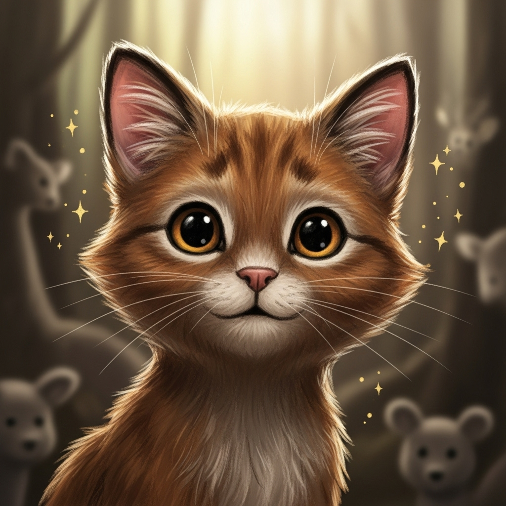 Pip, un gatito de pelaje castaño y ojos marrones como bellotas maduras, vivía en el Bosque Alegre. E