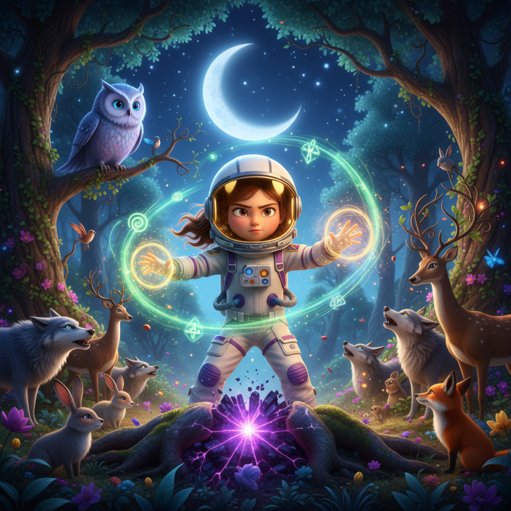 Con el mapa estelar extendido sobre su cama y Estrella Fugaz acurrucado en su hombro, Emma estudiaba