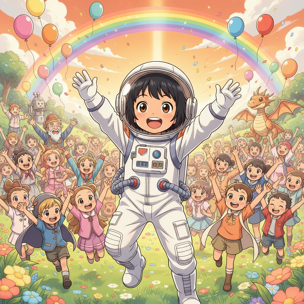 De repente, una pequeña criatura peluda y brillante, con grandes ojos curiosos, apareció flotando a 