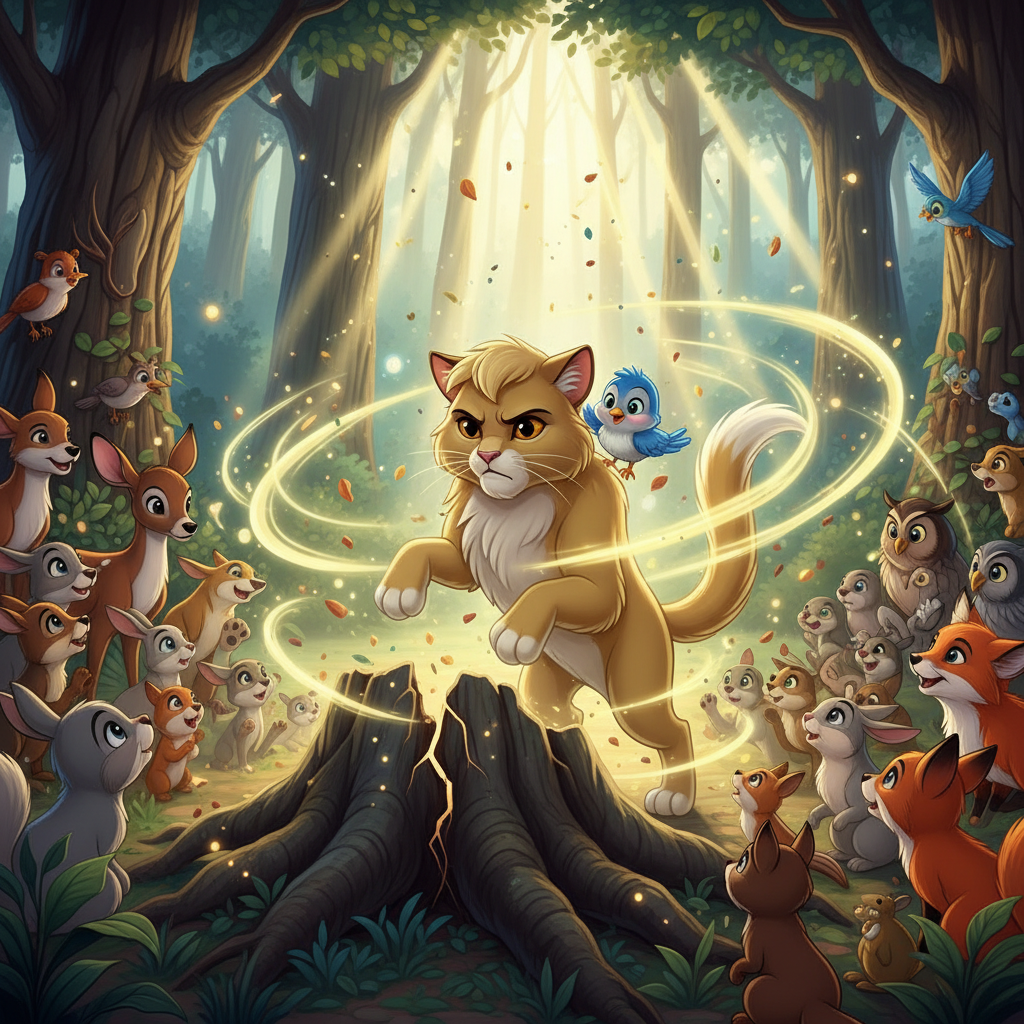 Leon, guiando a Pip con cautela, se adentró en el bosque. Las sombras se alargaban, y los sonidos ha