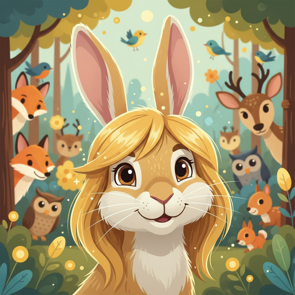 En un prado bañado por el sol, vivía Elara, una conejita con un corazón tan brillante como su cabell