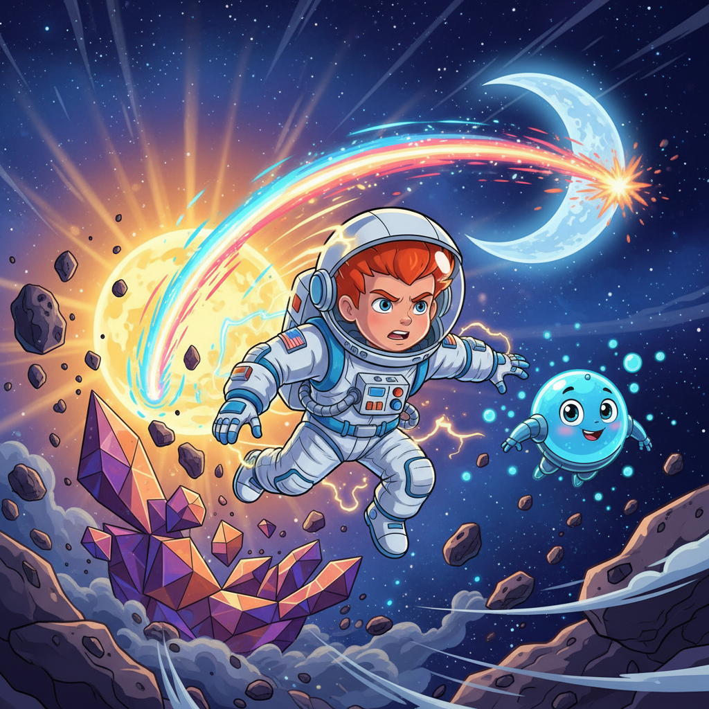 Alcanzar el cometa fue pan comido para Lucca. Su super velocidad le permitió cruzar la vasta distanc